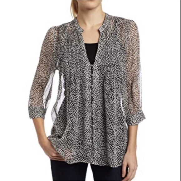 Joie Tops - Joie Size XS Button Up Blouse Silk Laurel Sheer Caviar Abstract Dot Print V-Neck